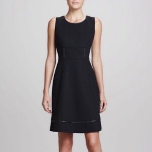 Tahari Black Fit & Flare Sleeveless Dress with Leather Trim 8 Medium NWT